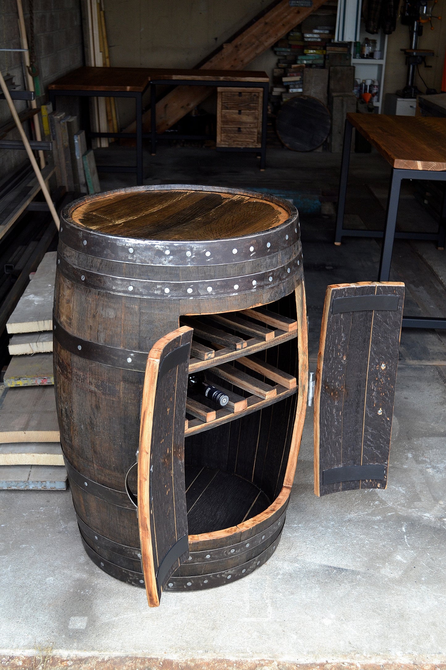 Whisky Barrel Drinks Cabinet with Bottle Racks