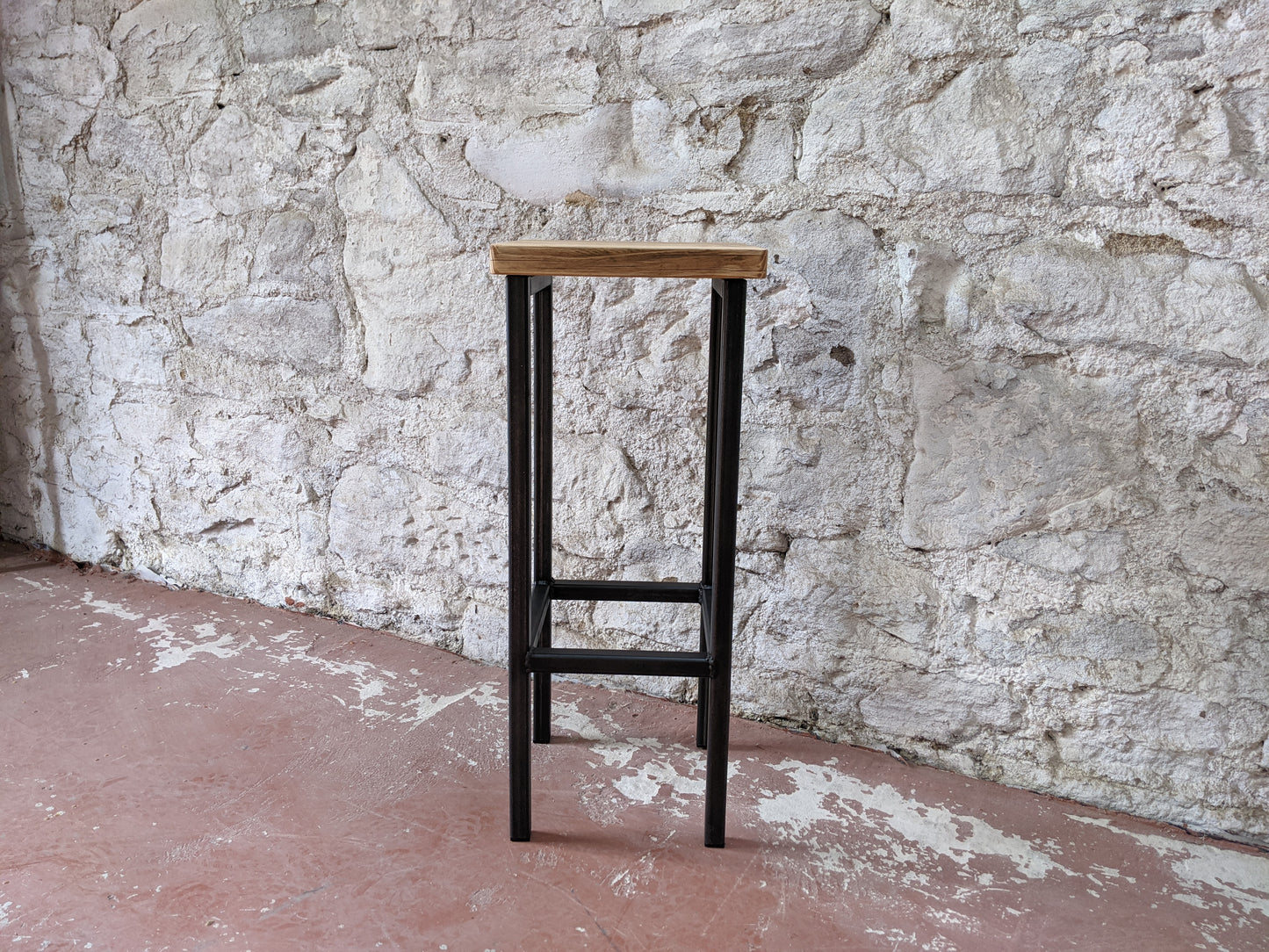 Industrial Bar & Kitchen Stool with Reclaimed Wood Seat