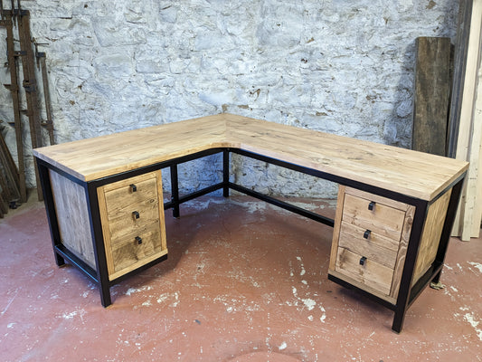 Industrial Corner Desk with Drawers