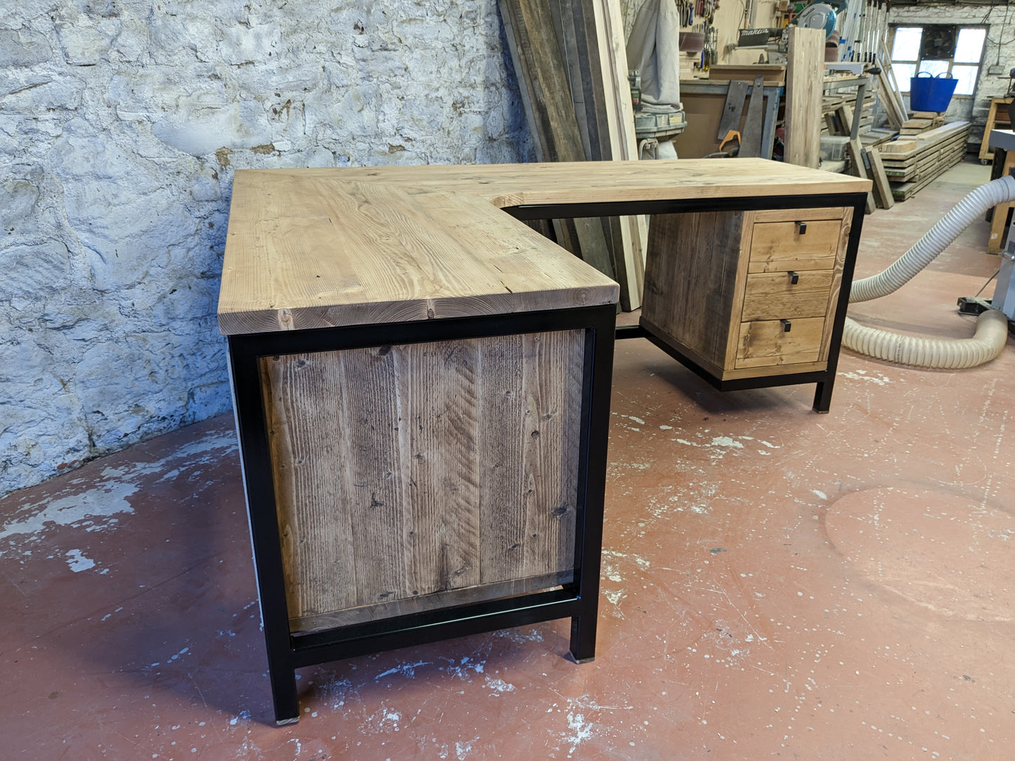 Industrial Corner Desk with Drawers