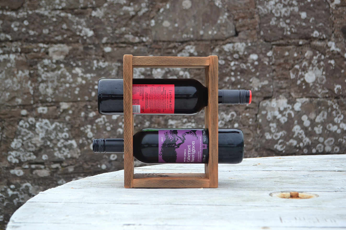 Wine Bottle Holder, Reclaimed Wood Bottle Stand