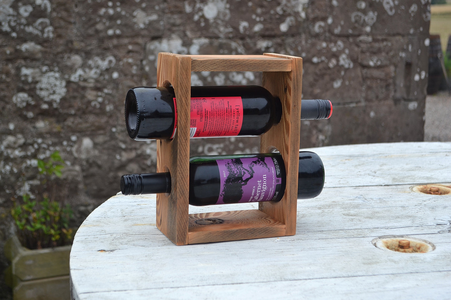 Wine Bottle Holder, Reclaimed Wood Bottle Stand