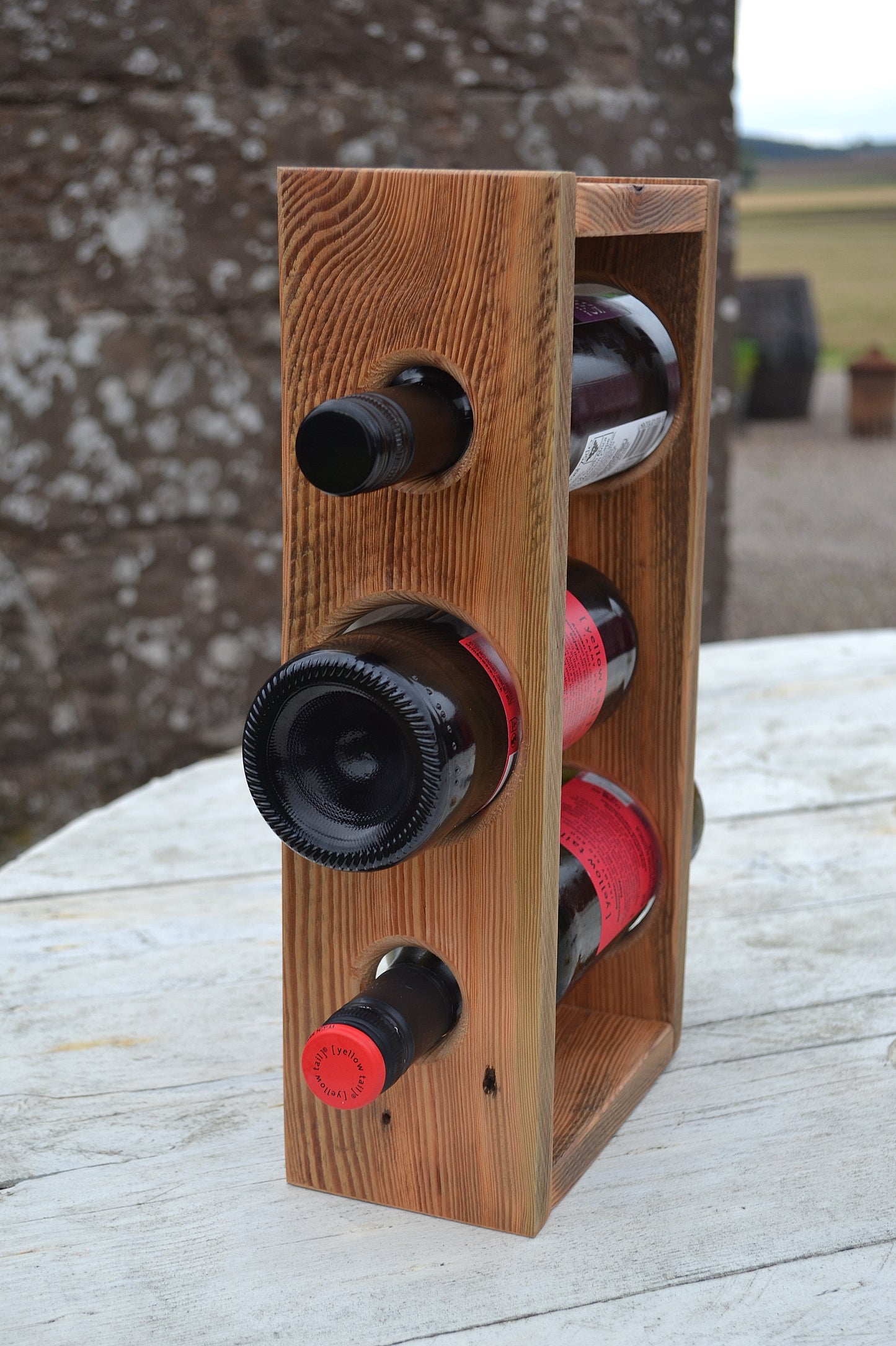 Wine Bottle Holder, Reclaimed Wood Bottle Stand