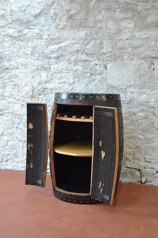 Whisky Barrel Drinks Cabinet with Shelf & Bottle Rack