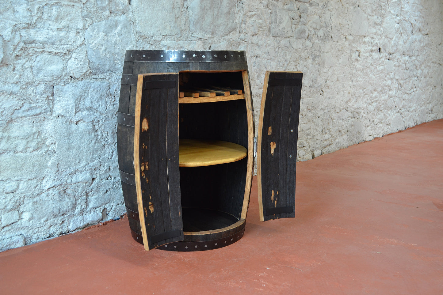 Whisky Barrel Drinks Cabinet with Shelf & Bottle Rack