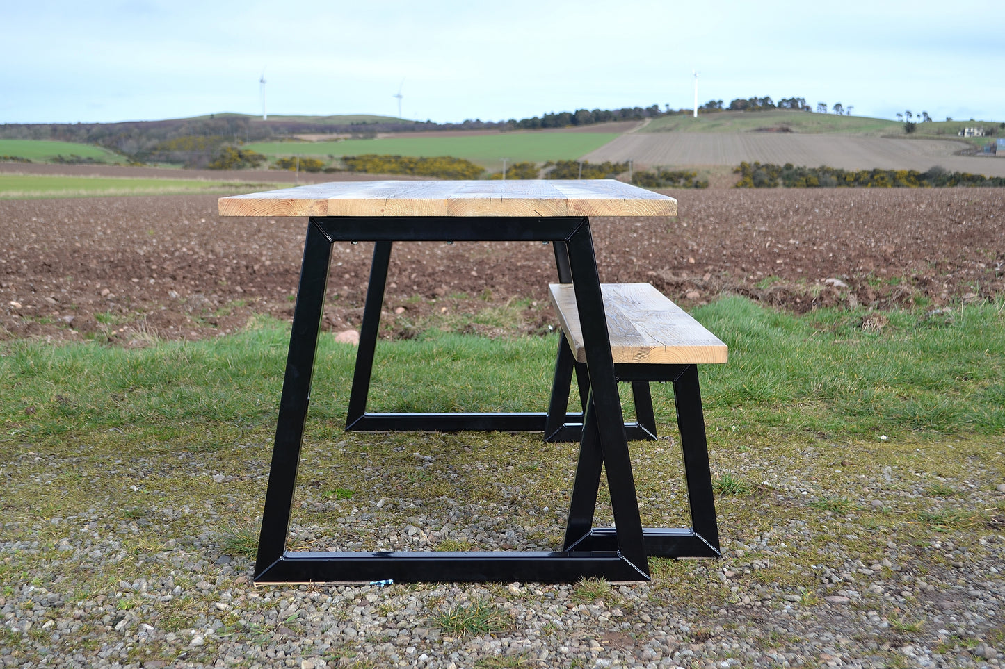 Industrial Dining Table with Trapezoid Frame