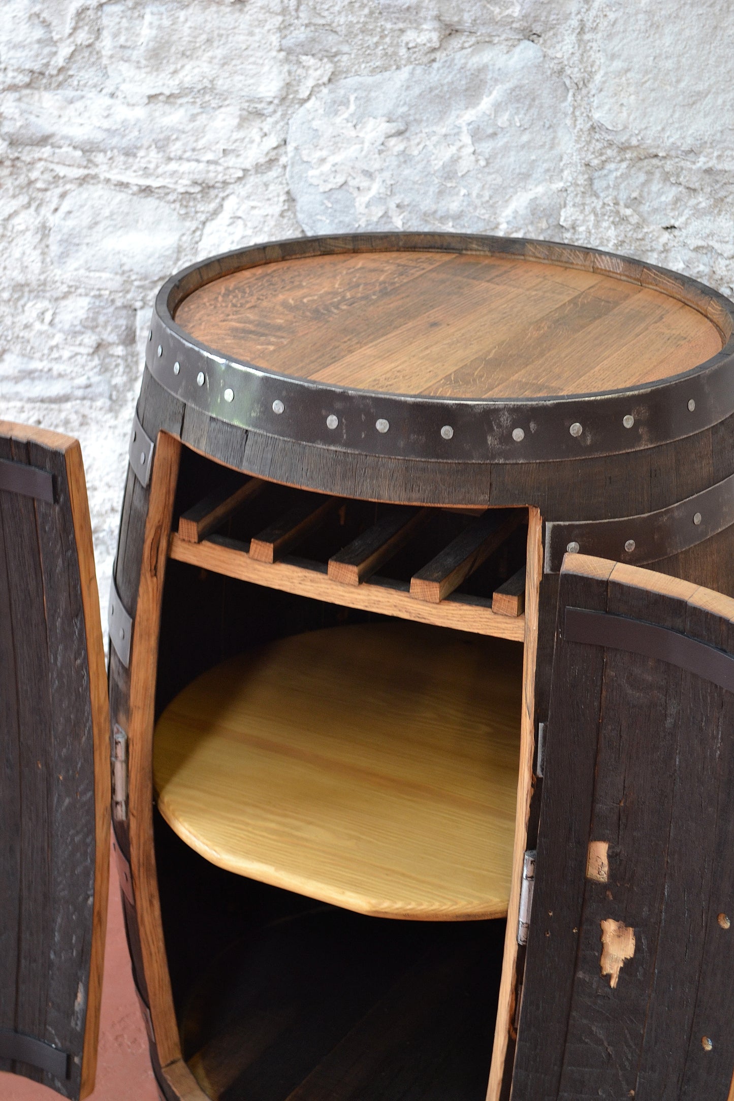 Whisky Barrel Drinks Cabinet with Shelf & Bottle Rack