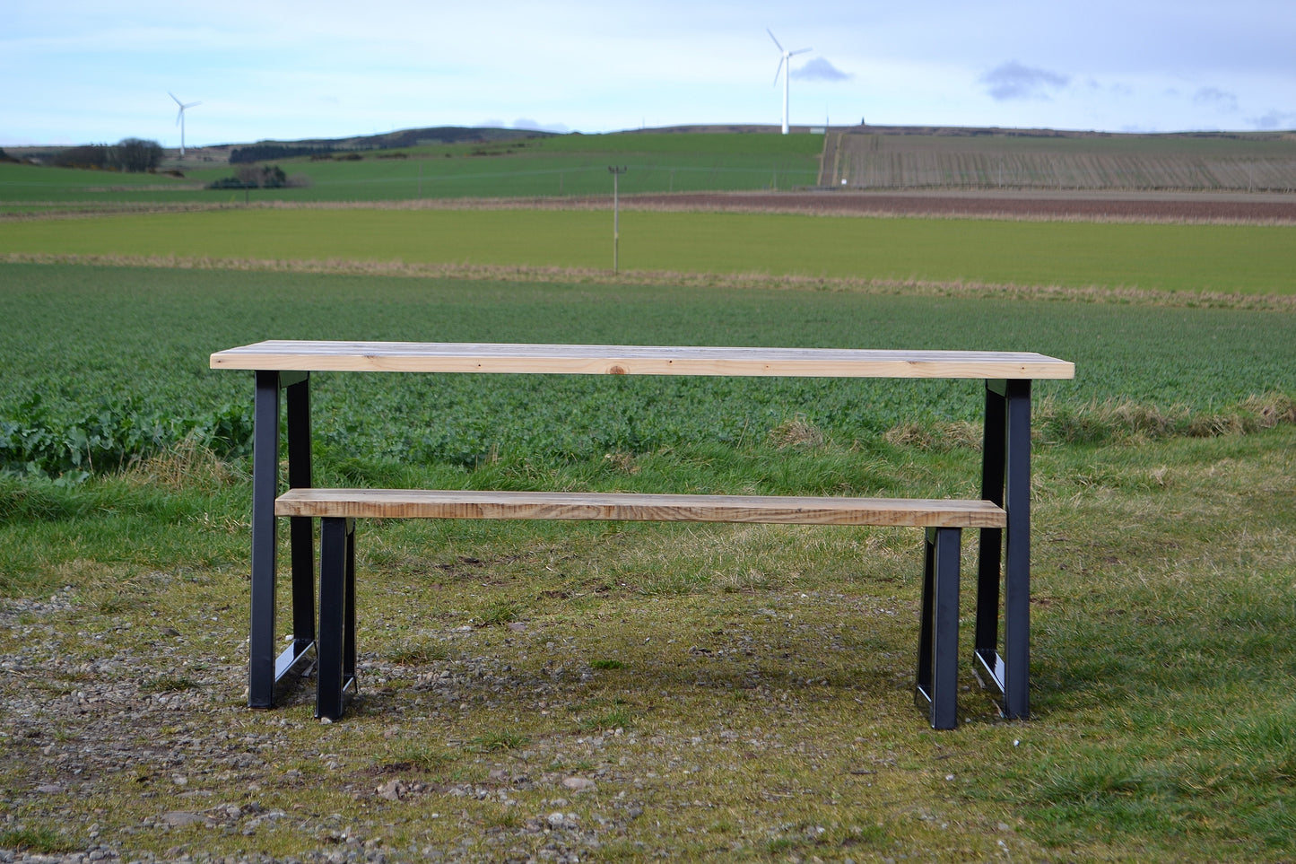 Industrial Dining Table with Trapezoid Frame