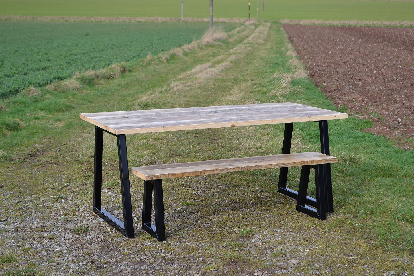 Industrial Dining Table with Trapezoid Frame