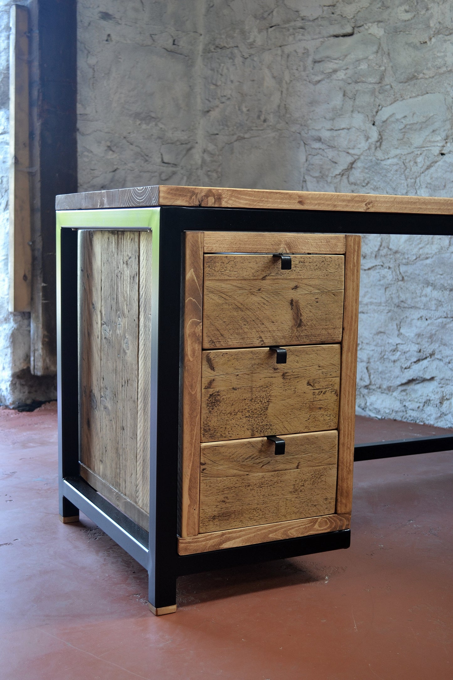 Industrial Corner Desk with Drawers