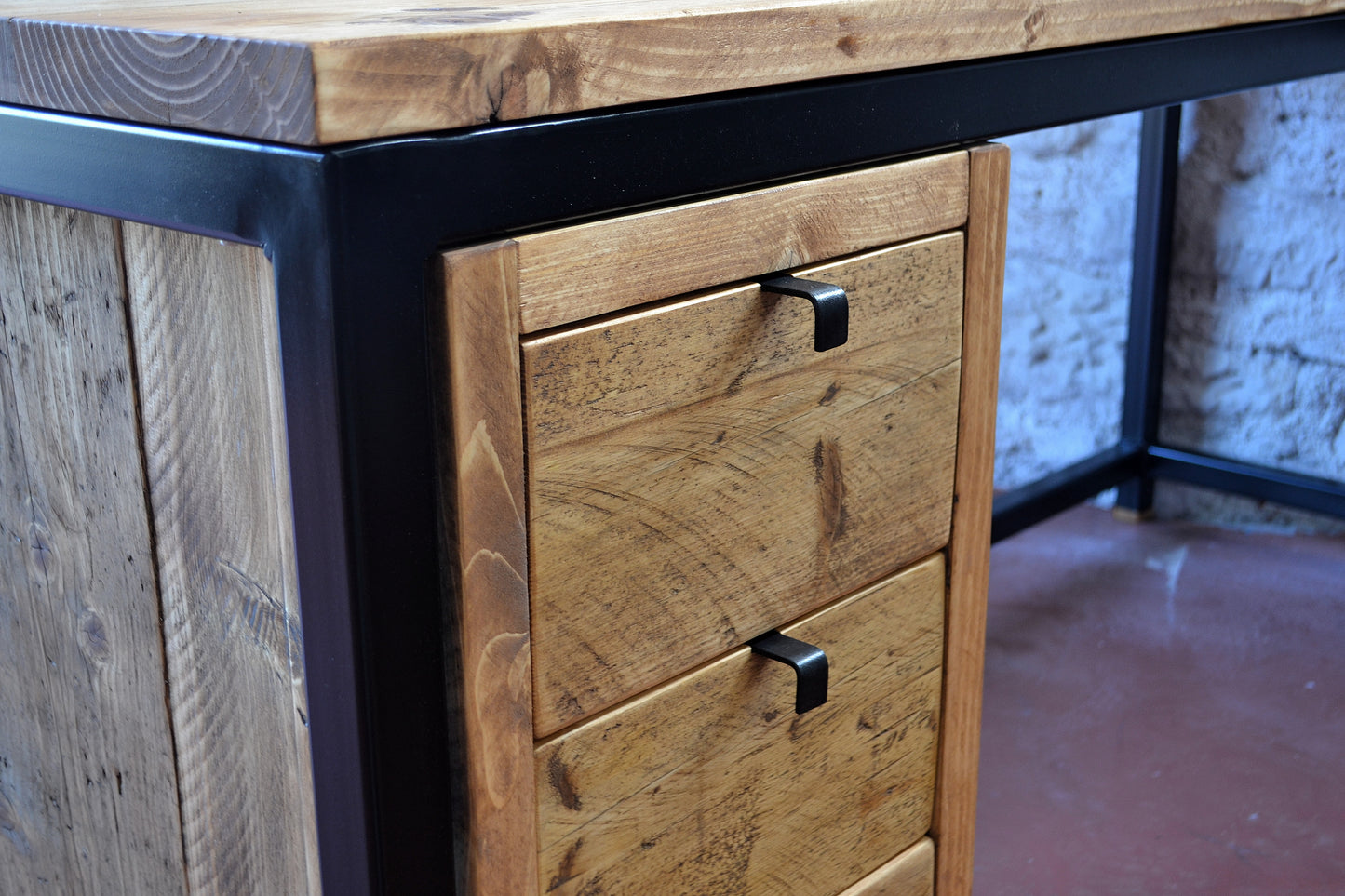 Industrial Corner Desk with Drawers