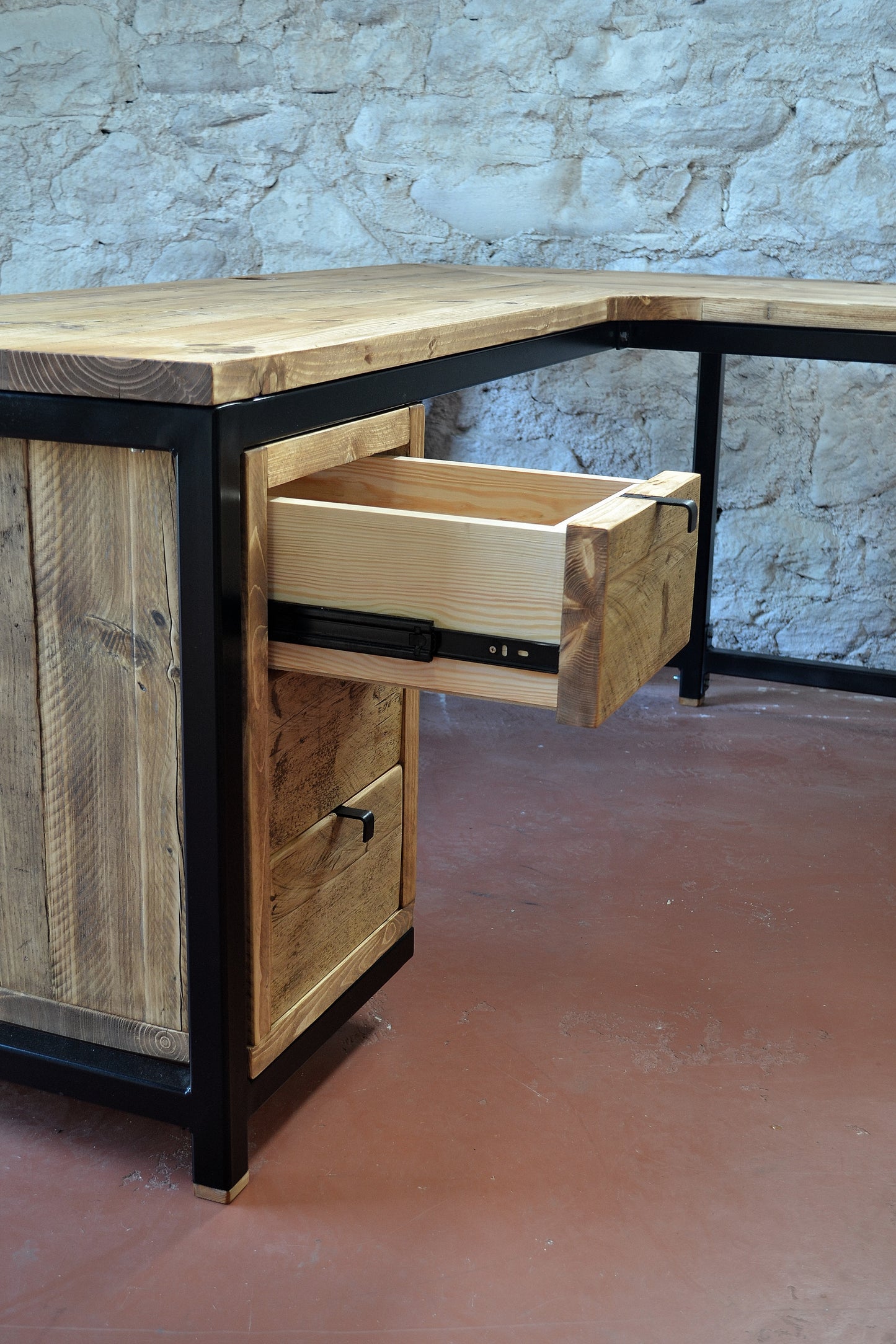 Industrial Corner Desk with Drawers