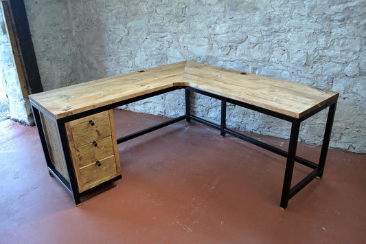 Industrial Corner Desk with Drawers