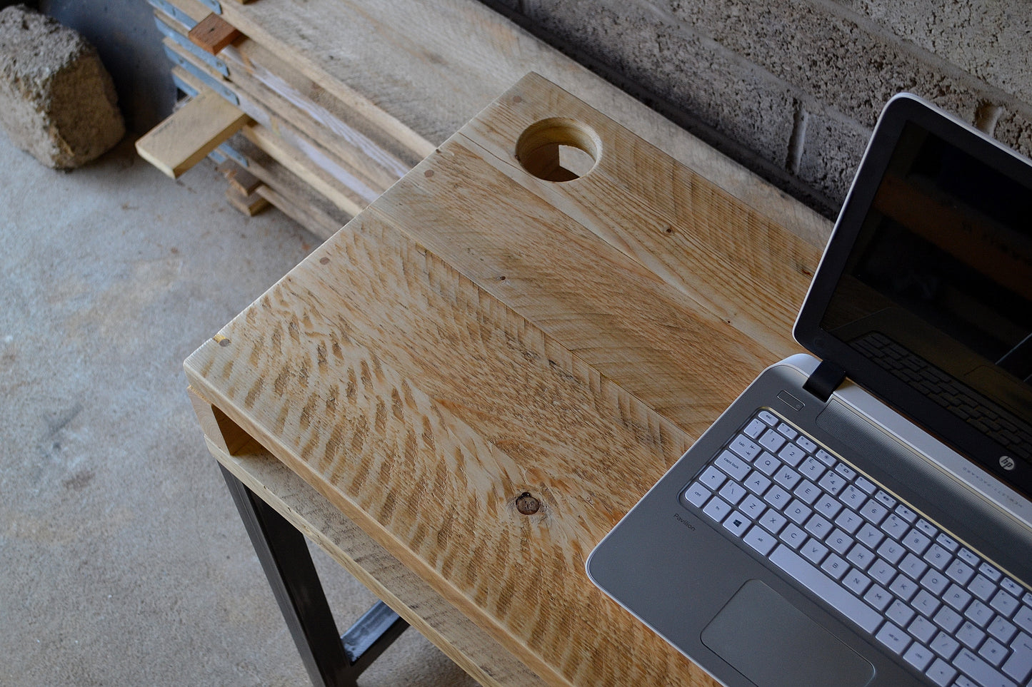 Industrial Office Desk with Storage Cubbies