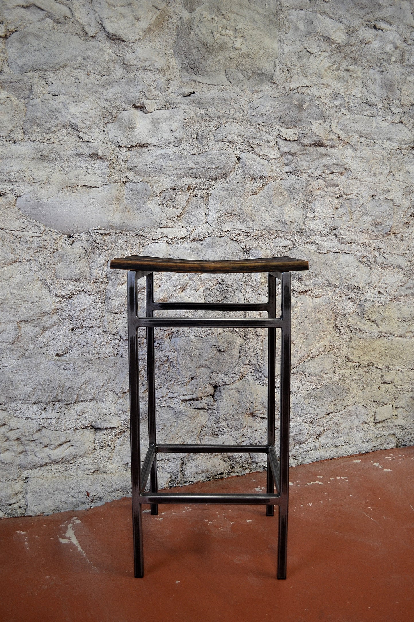 Industrial Bar Stool with Reclaimed Oak Barrel Staves