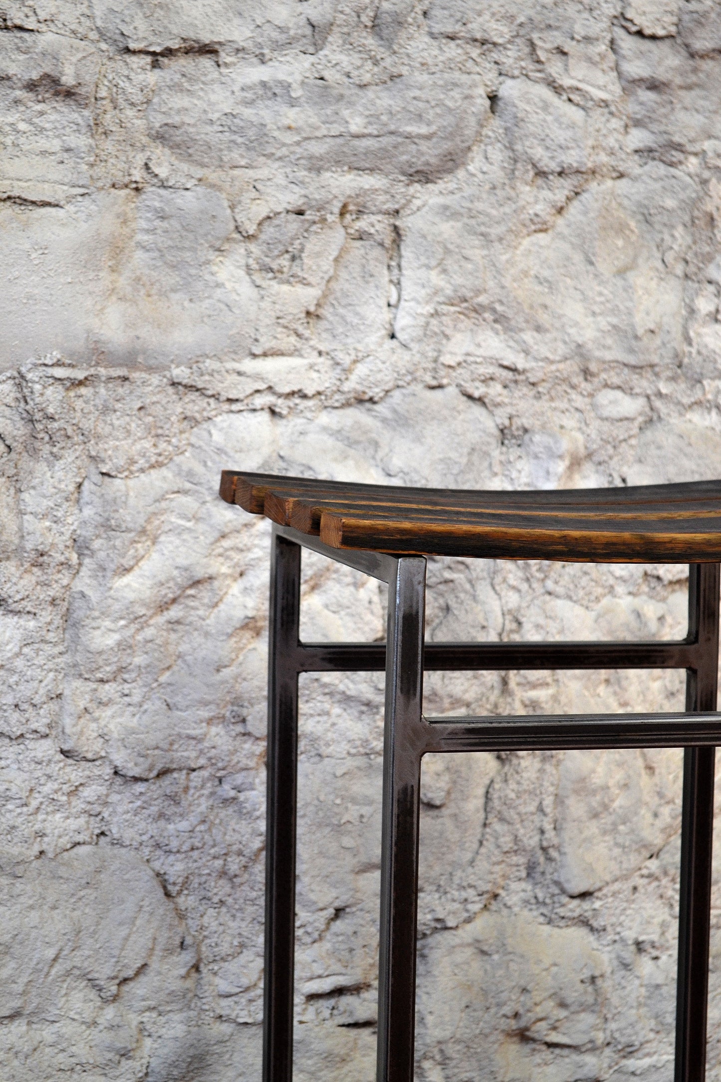 Industrial Bar Stool with Reclaimed Oak Barrel Staves