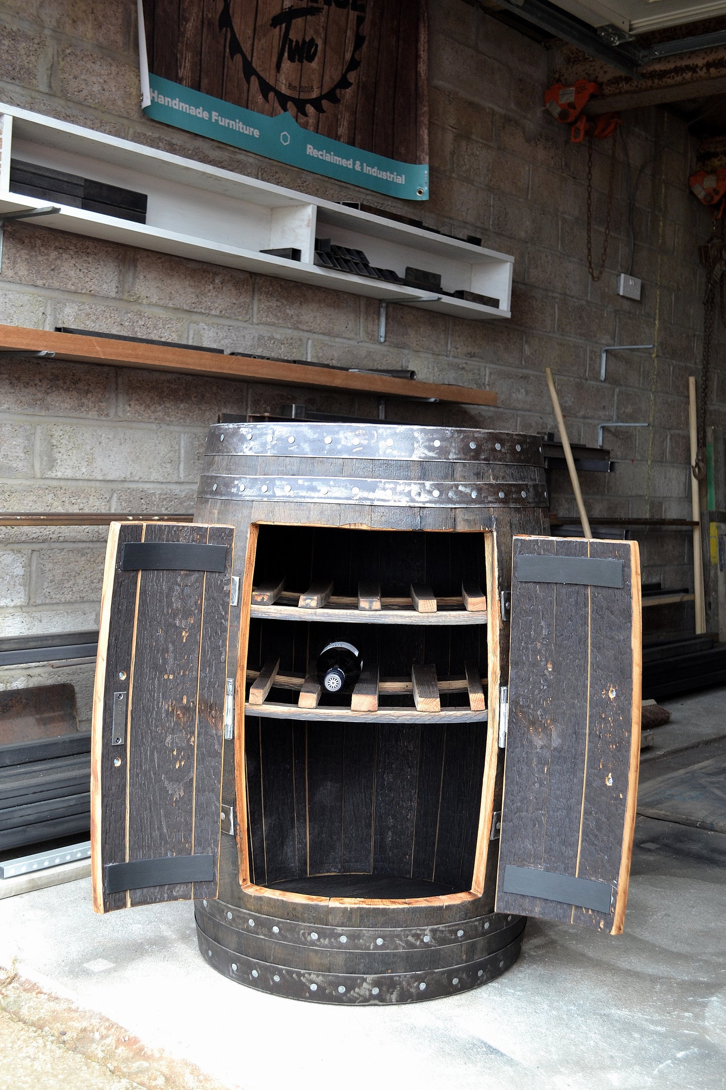 Whisky Barrel Drinks Cabinet with Bottle Rack