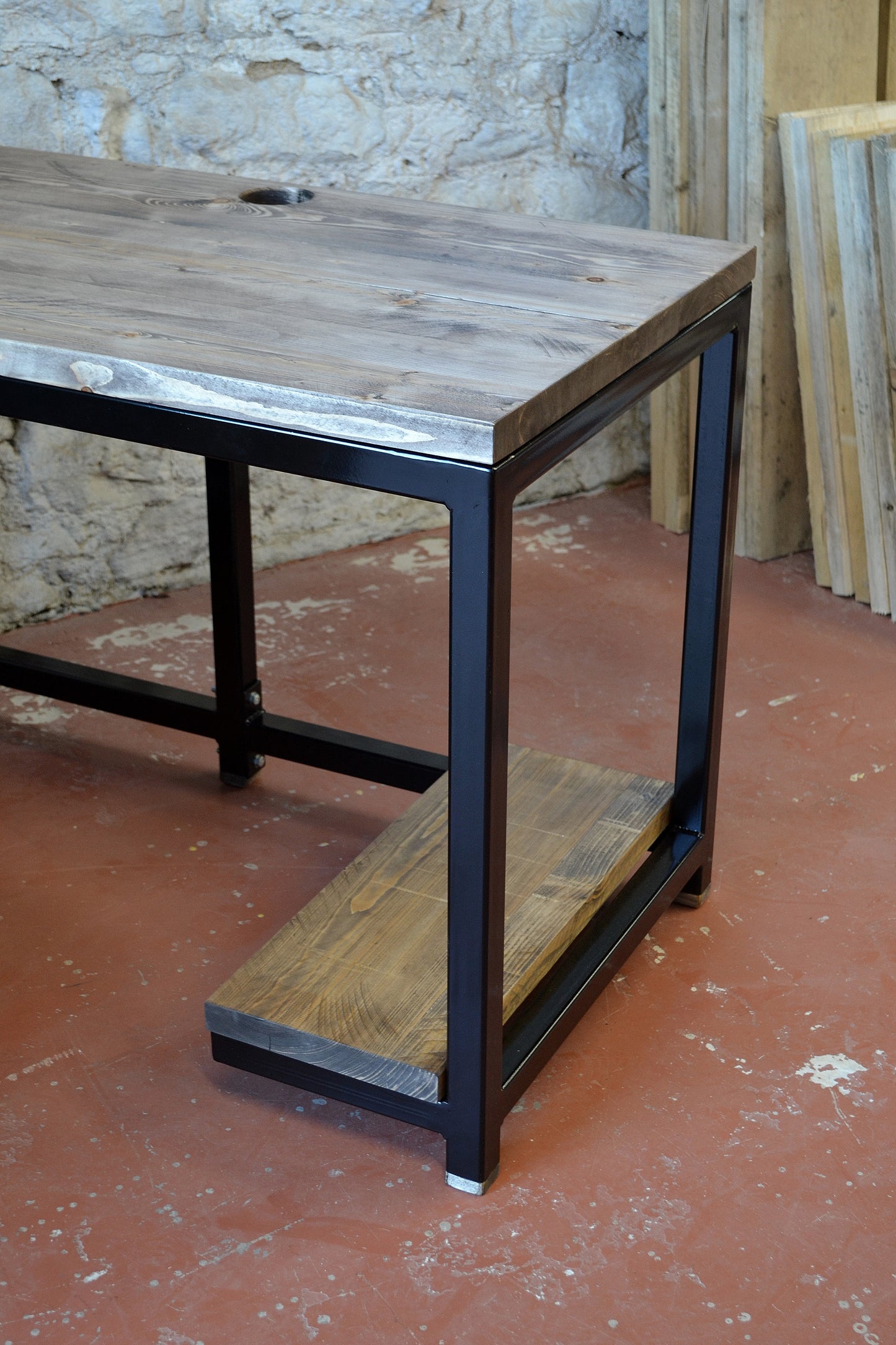 Industrial Corner Desk with Drawers & PC Shelf