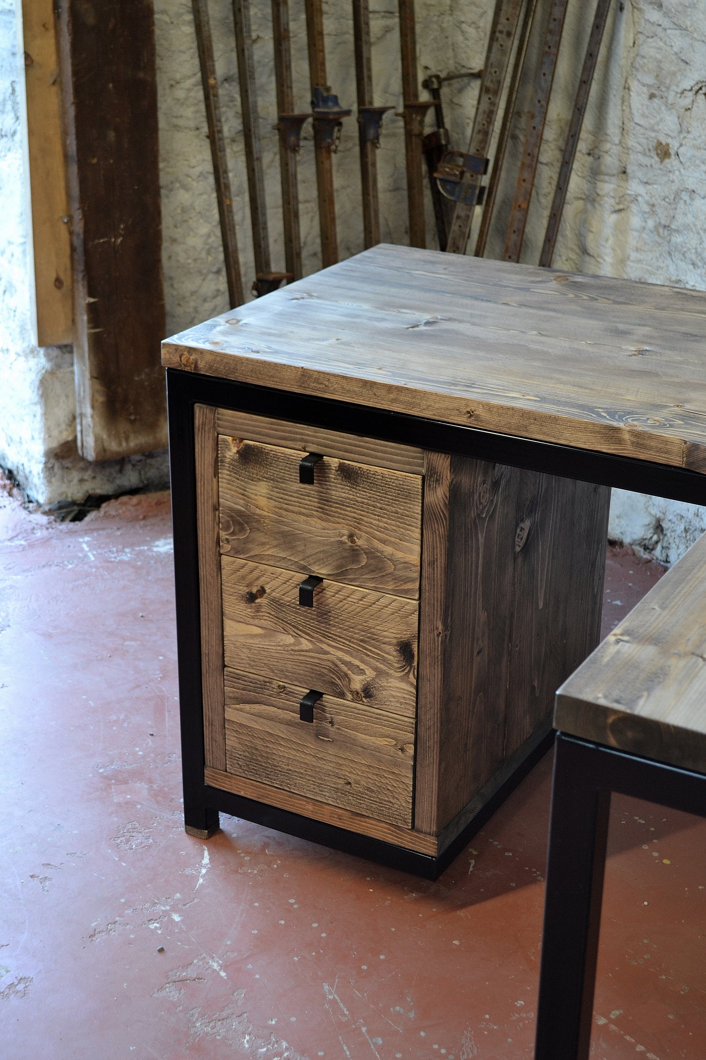 Industrial Corner Desk with Drawers & PC Shelf
