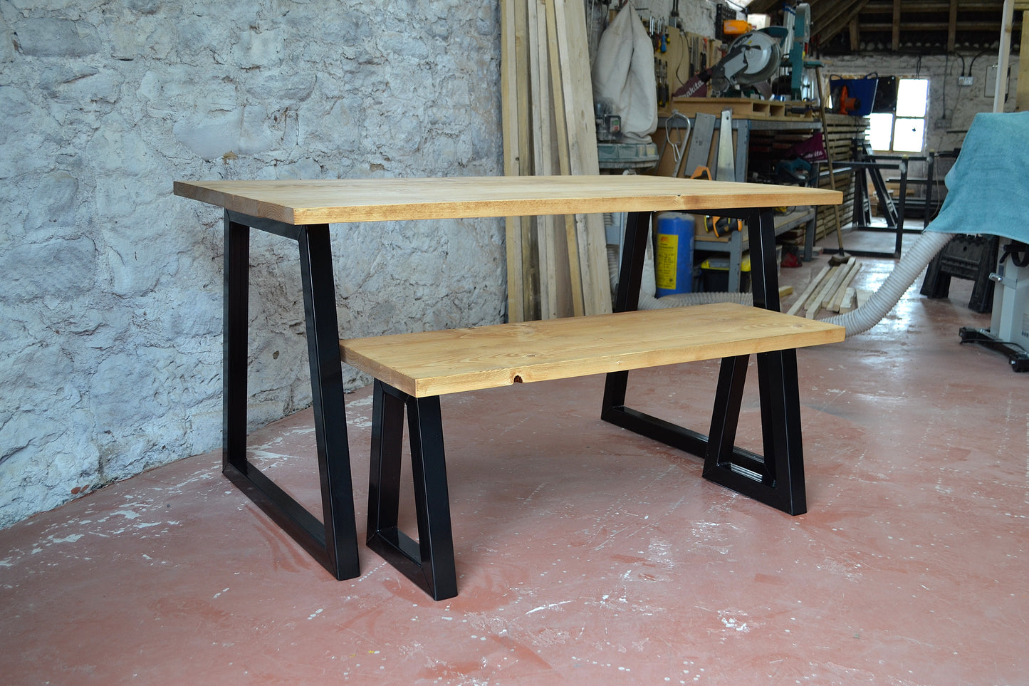 Industrial Dining Table with Trapezoid Frame