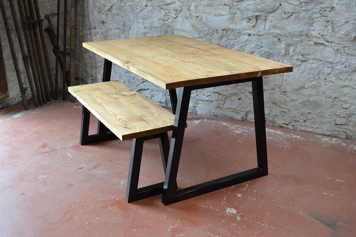 Industrial Dining Table with Trapezoid Frame