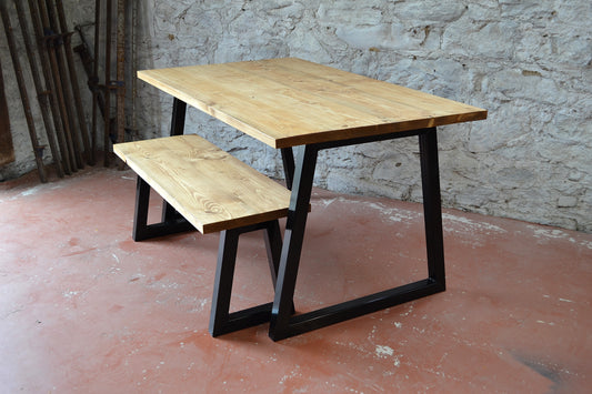 Industrial Dining Table with Trapezoid Frame