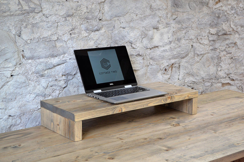 Wooden Monitor Stand | Reclaimed Wood Desk Riser UK – Cottage Two