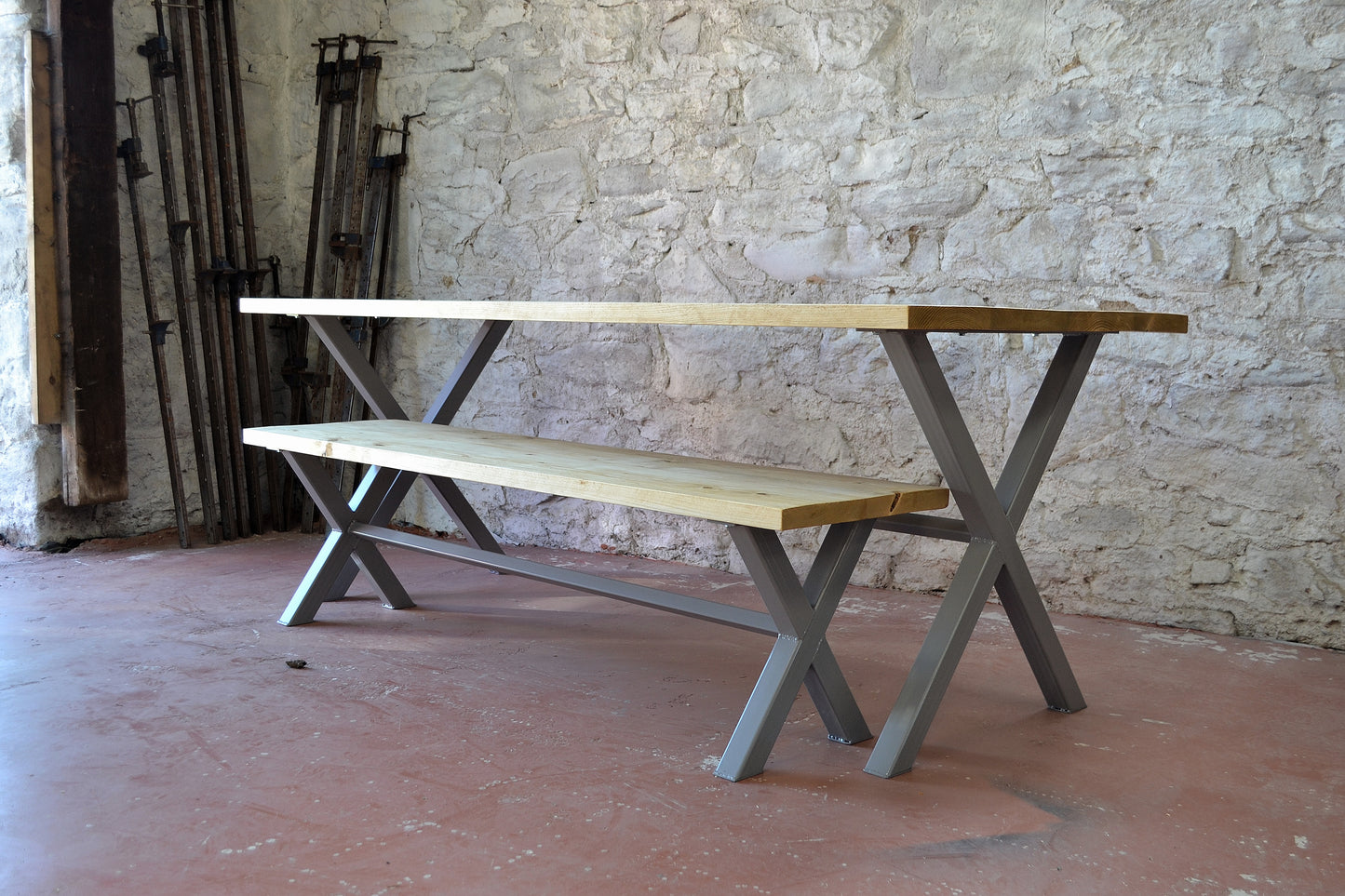 X Frame Industrial Dining Table