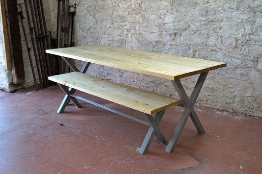 X Frame Industrial Dining Table