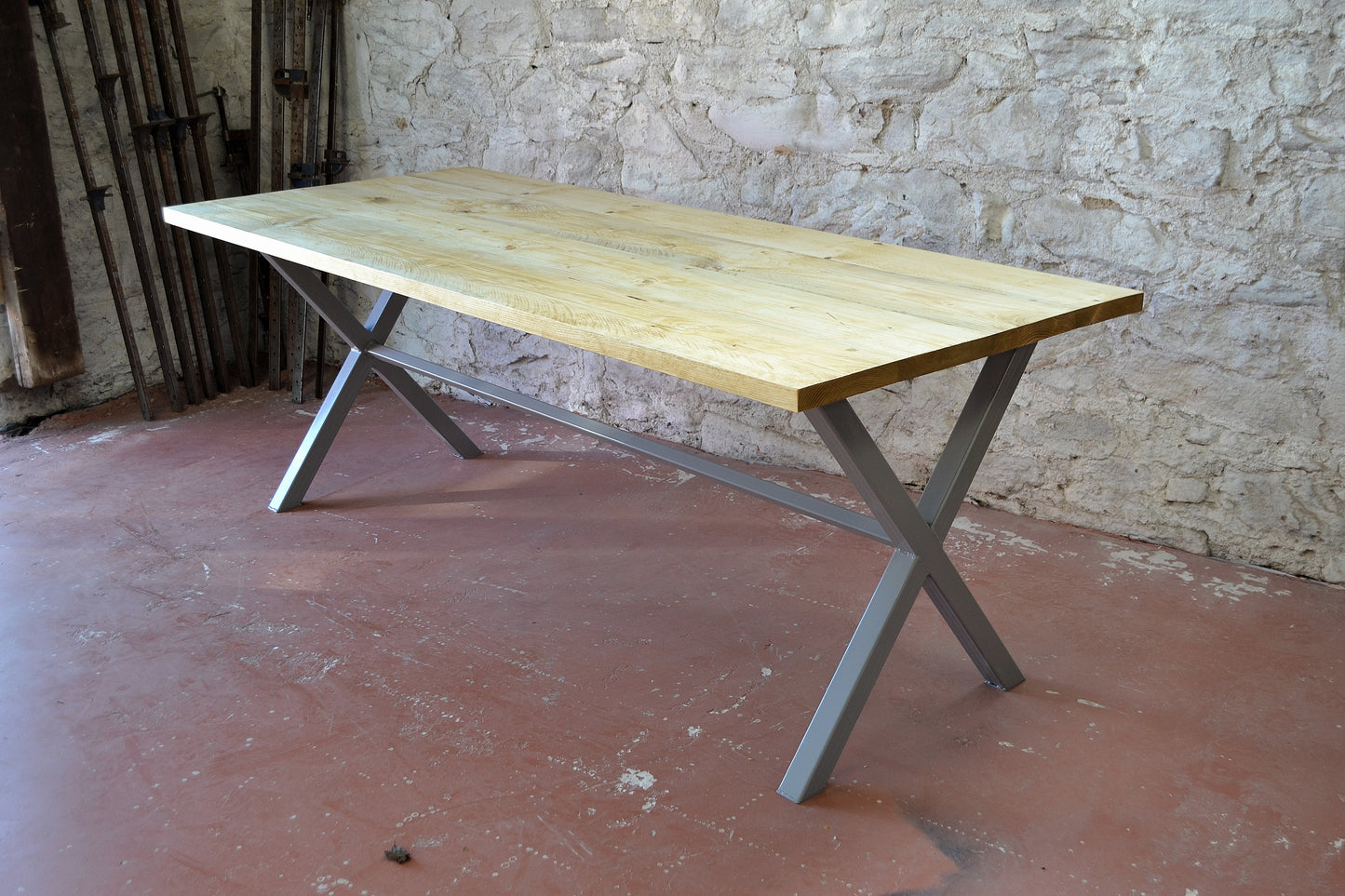 X Frame Industrial Dining Table