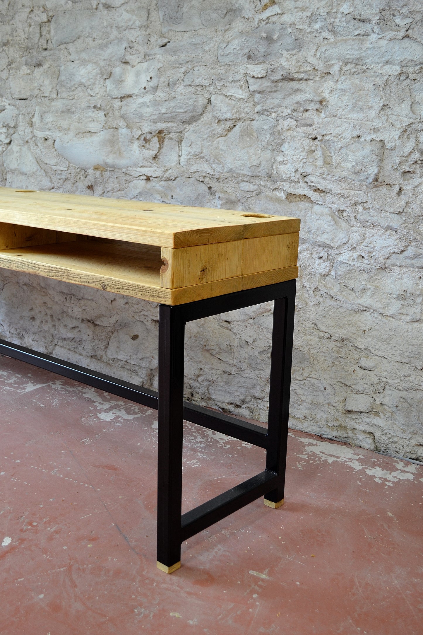 Industrial Office Desk with Storage Cubbies