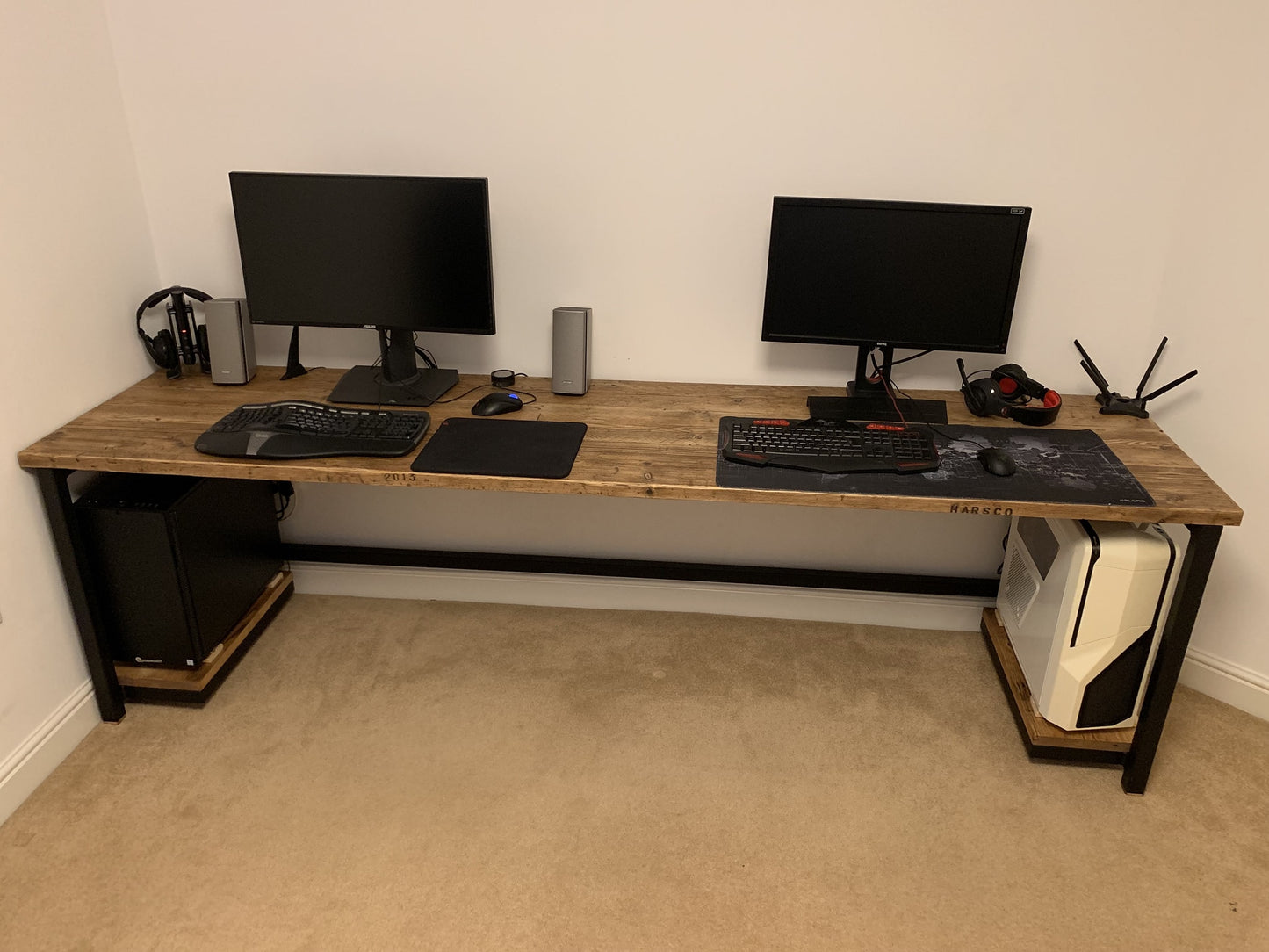 Industrial Office Desk with PC Shelves