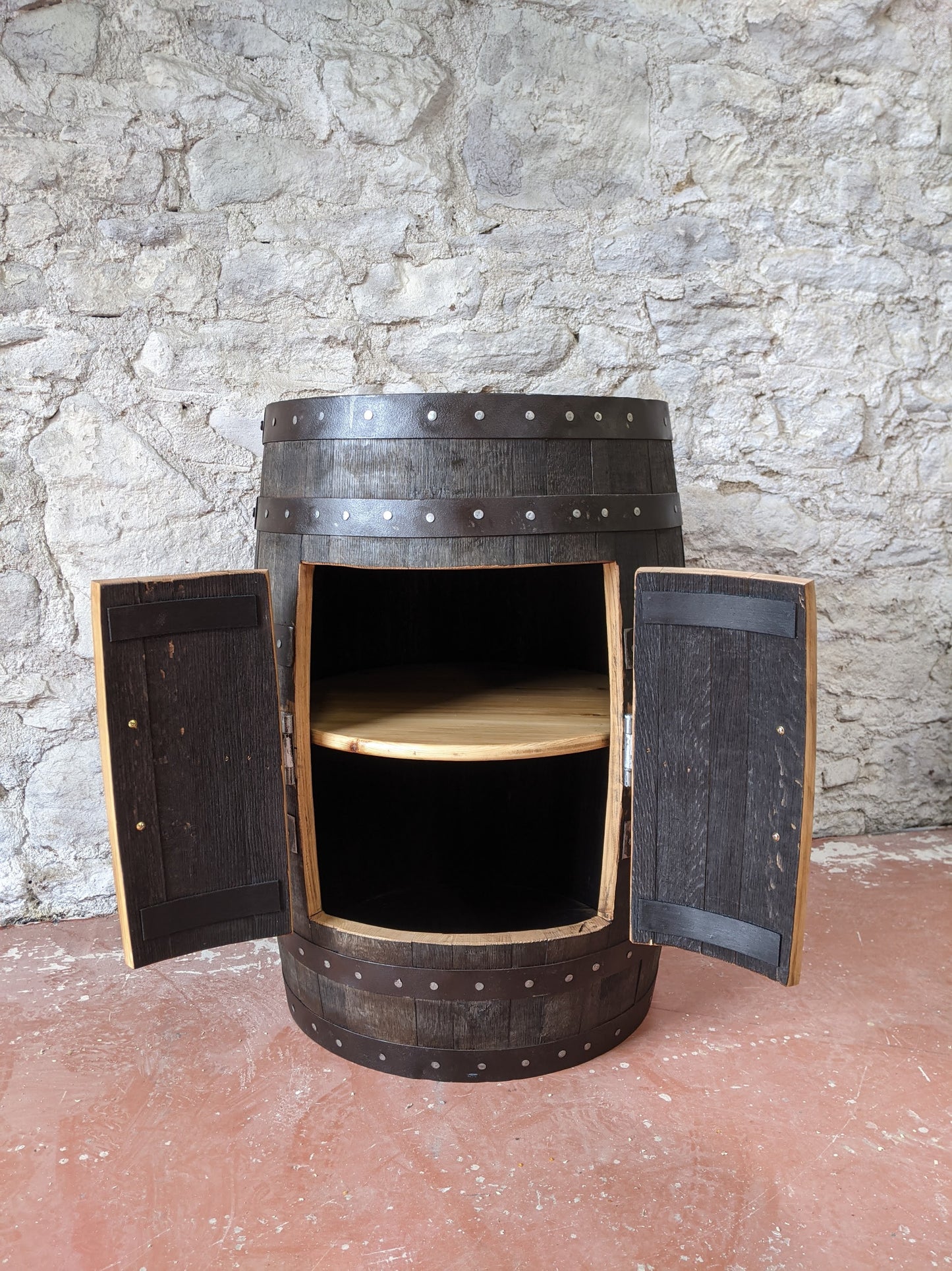 Whisky Barrel Drinks Cabinet with Shelf