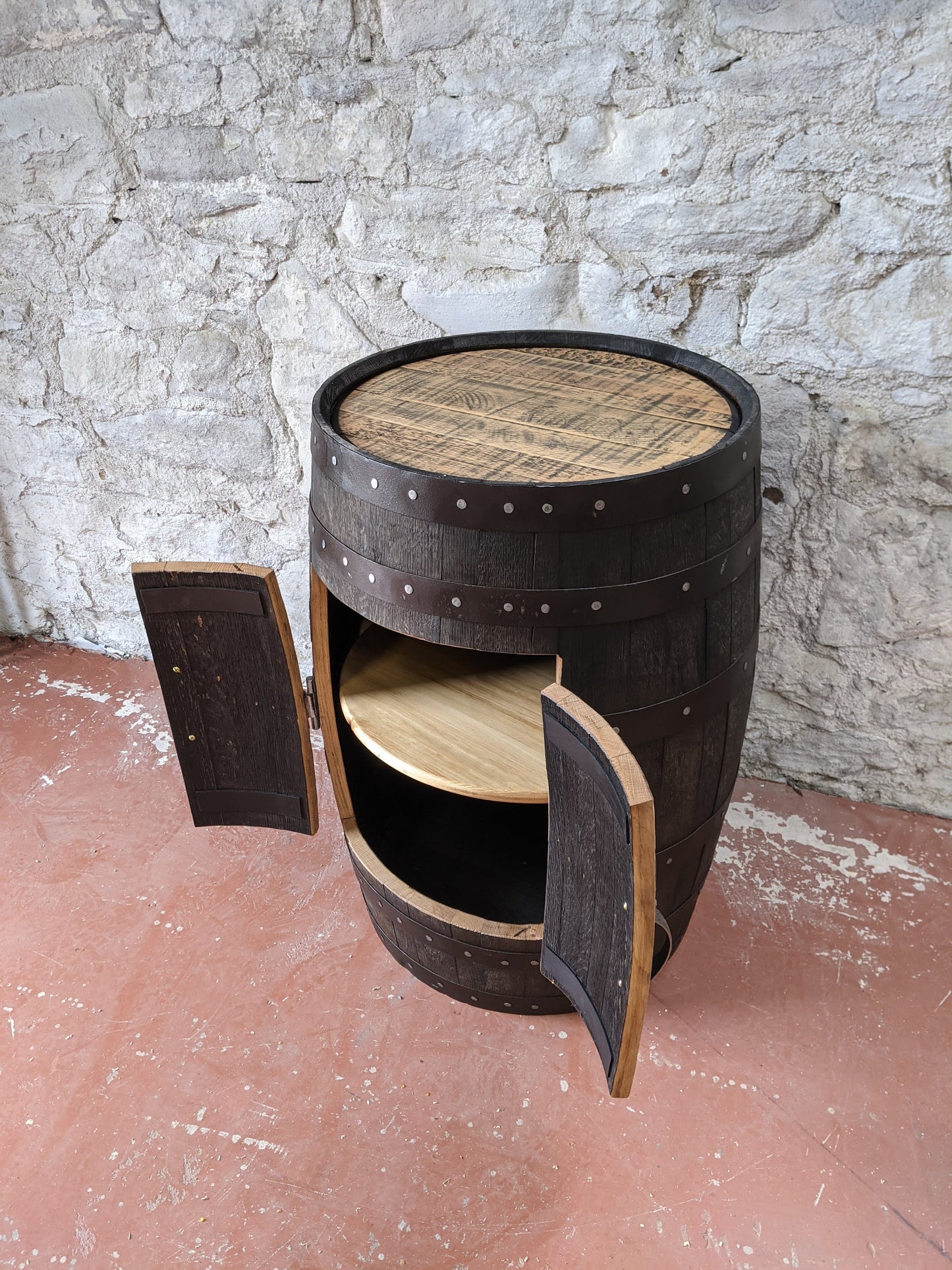 Whisky Barrel Drinks Cabinet with Shelf