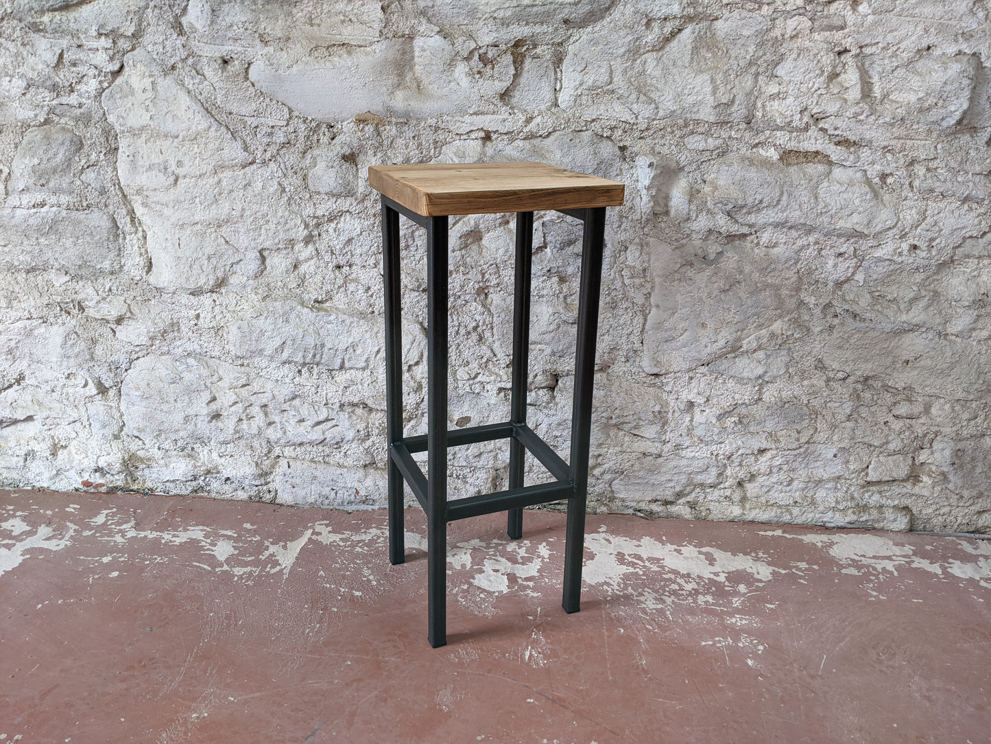 Industrial Bar & Kitchen Stool with Reclaimed Wood Seat