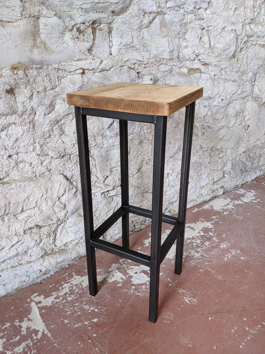 Industrial Bar & Kitchen Stool with Reclaimed Wood Seat