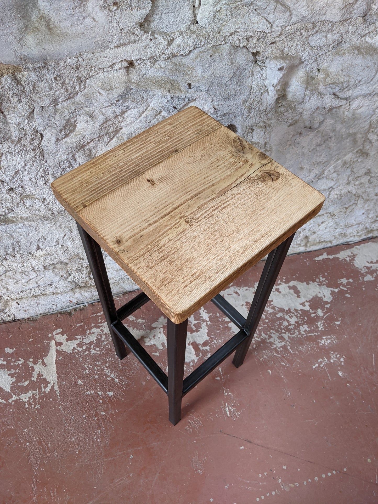 Industrial Bar & Kitchen Stool with Reclaimed Wood Seat