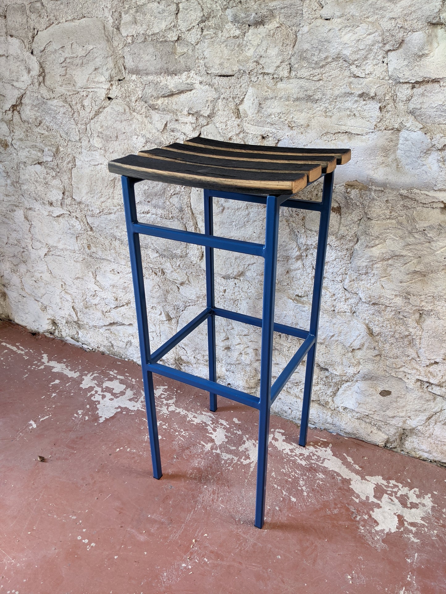 Industrial Bar Stool with Reclaimed Oak Barrel Staves