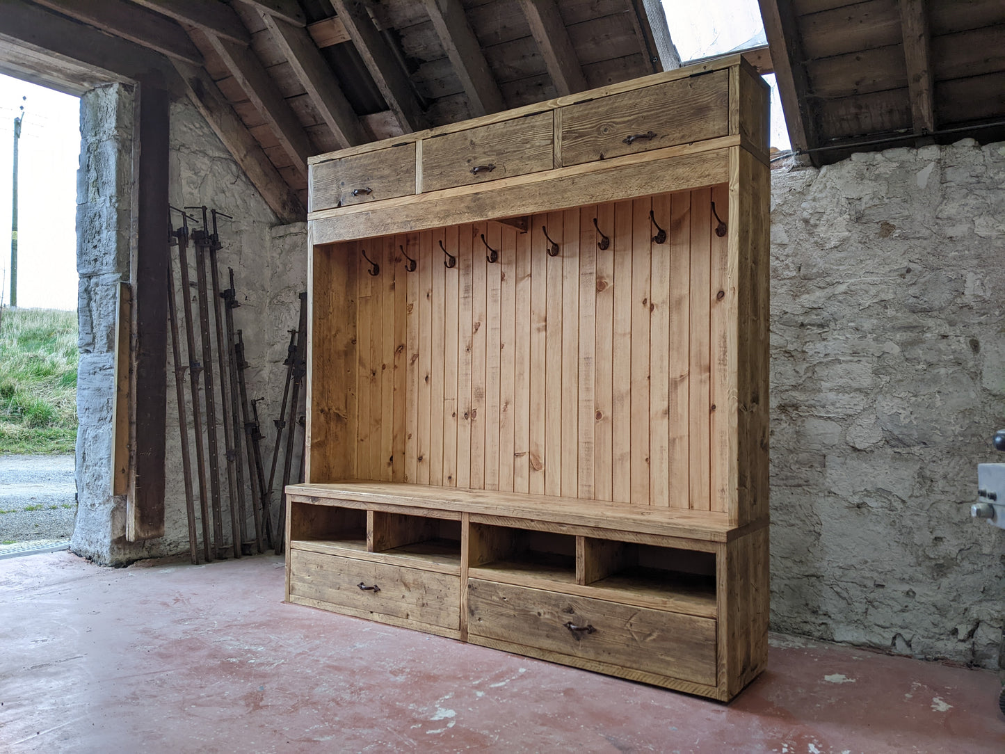 Reclaimed Wood Hallway Bench and Coat Rack