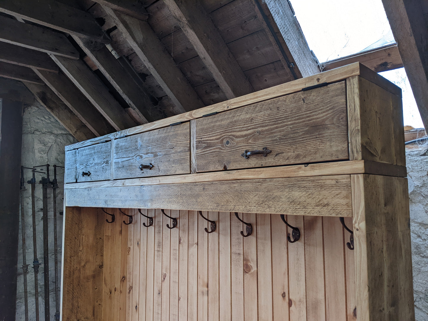 Reclaimed Wood Hallway Bench and Coat Rack