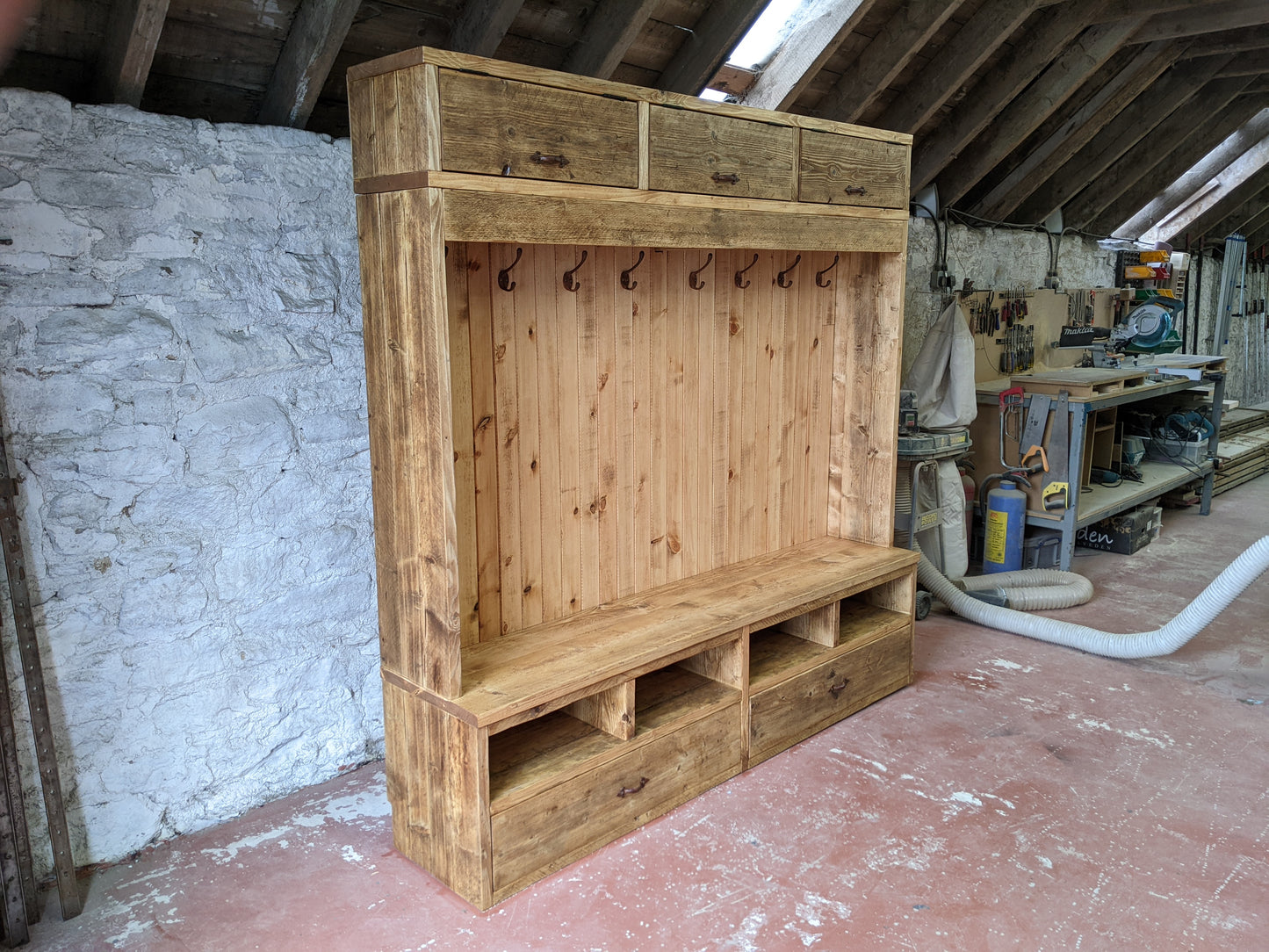 Reclaimed Wood Hallway Bench and Coat Rack