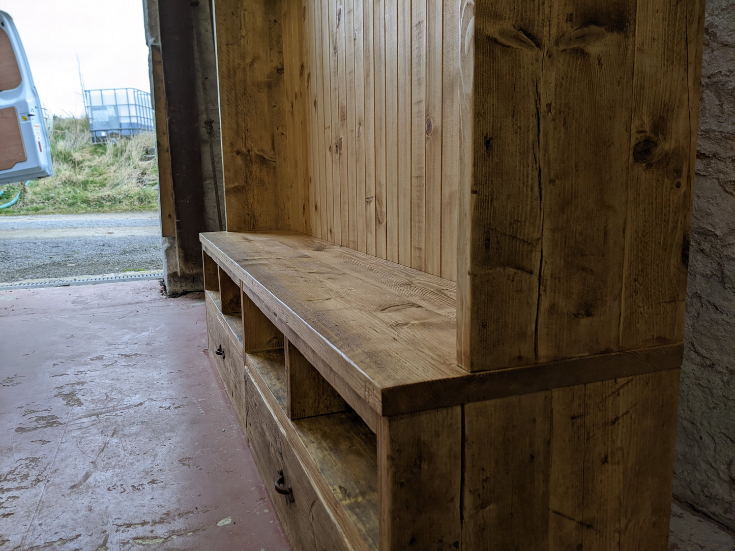 Reclaimed Wood Hallway Bench and Coat Rack