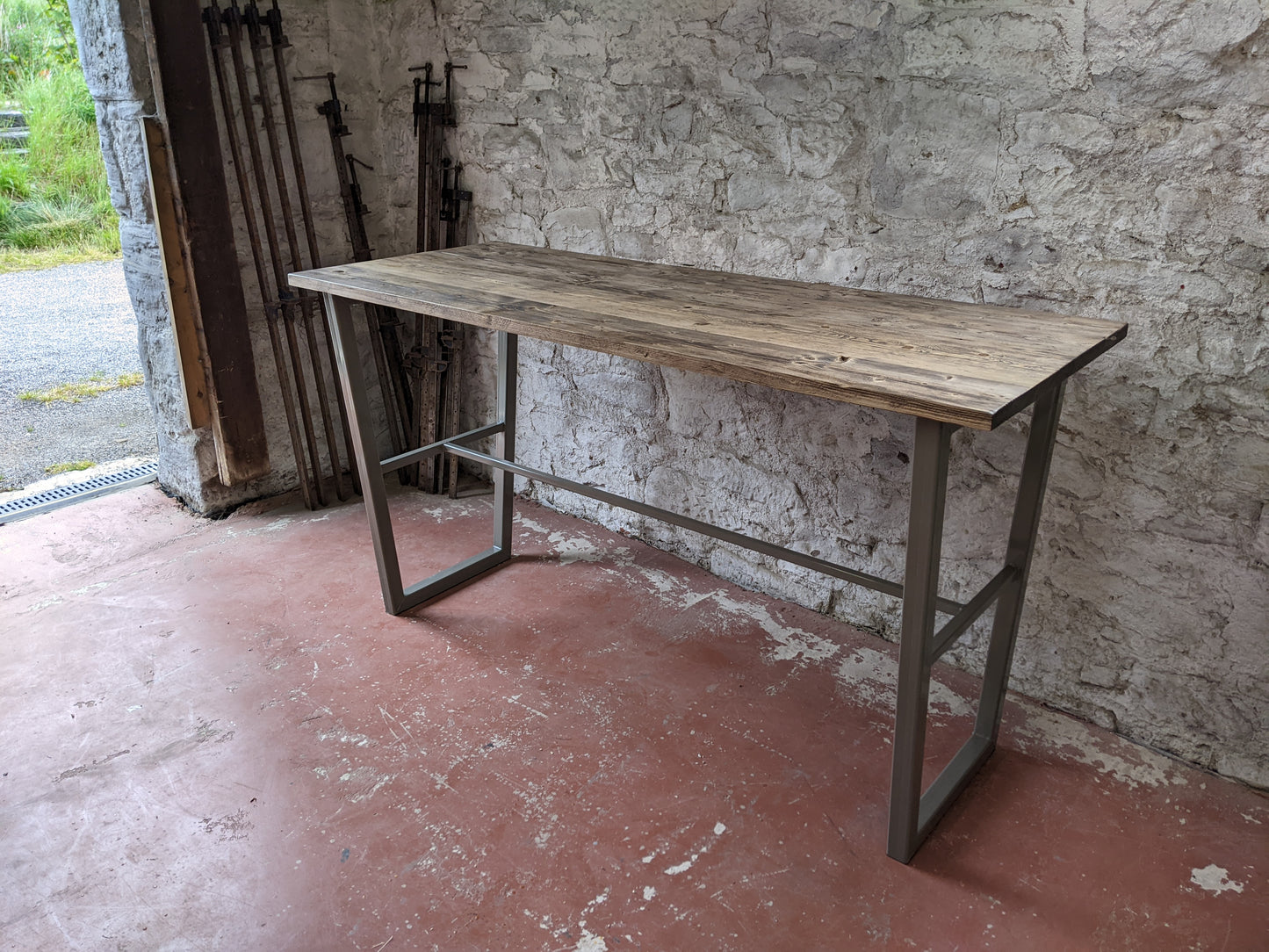 Industrial Poseur Table with Trapezoid Frame