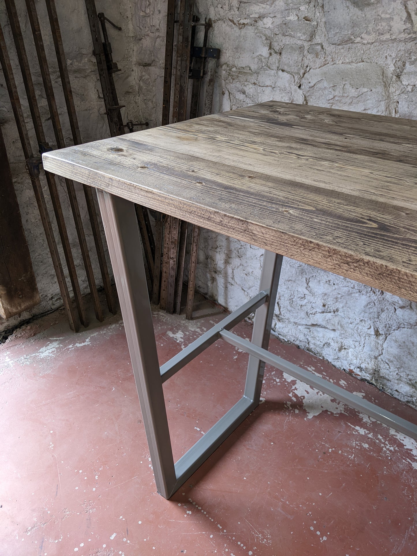 Industrial Poseur Table with Trapezoid Frame