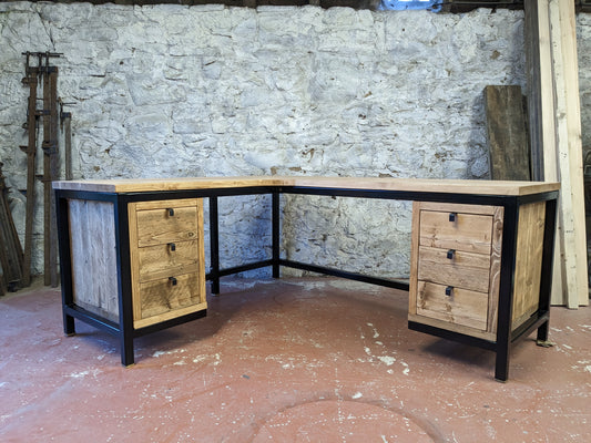 Industrial Corner Desk with Drawers